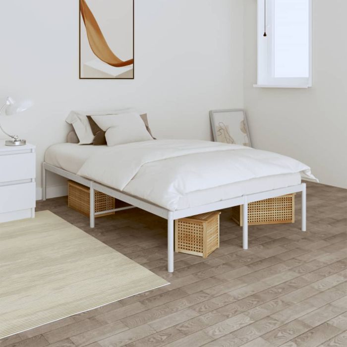 Metal Bed Frame White 120x190 cm Small Double