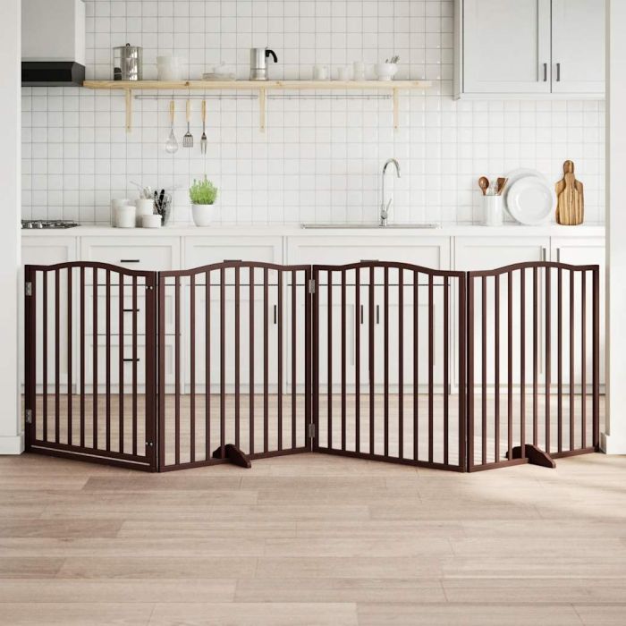 Dog Gate with Door Foldable 4 Panels Brown Oak 320 cm Poplar Wood