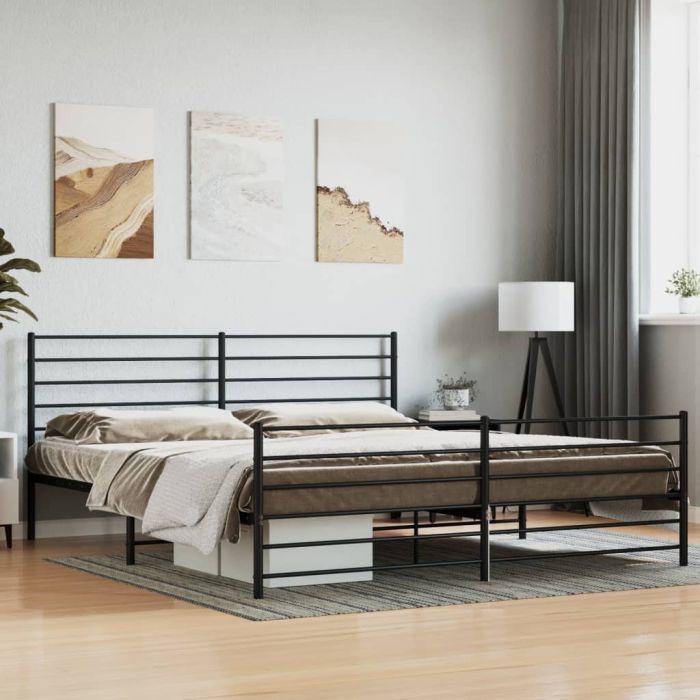 Metal Bed Frame with Headboard and Footboard Black 200x200 cm