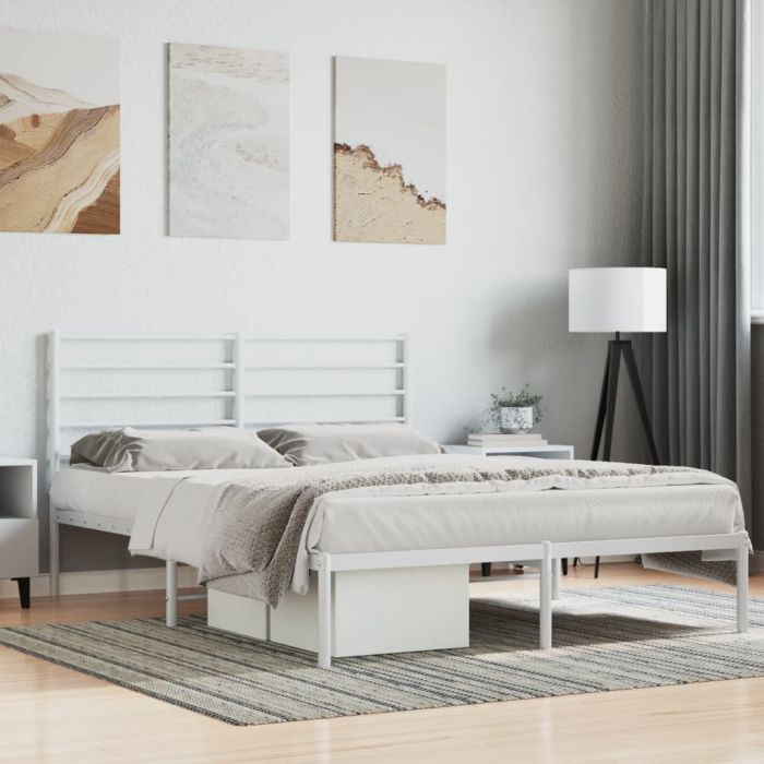 Metal Bed Frame with Headboard White 120x190 cm 4FT Small Double
