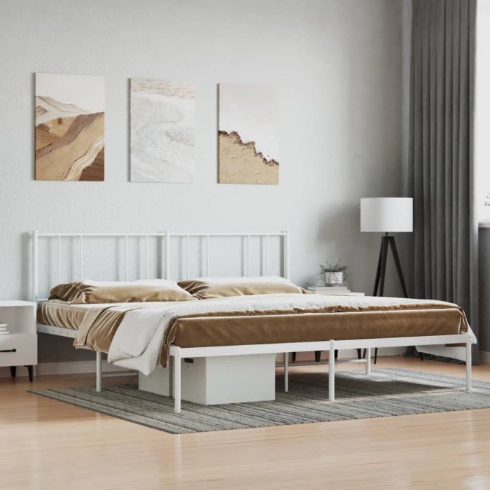Metal Bed Frame with Headboard White 180x200 cm 6FT Super King