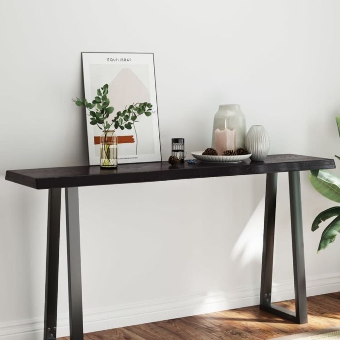Table Top Dark Grey 160x40x6 cm Treated Solid Wood Oak Live Edge