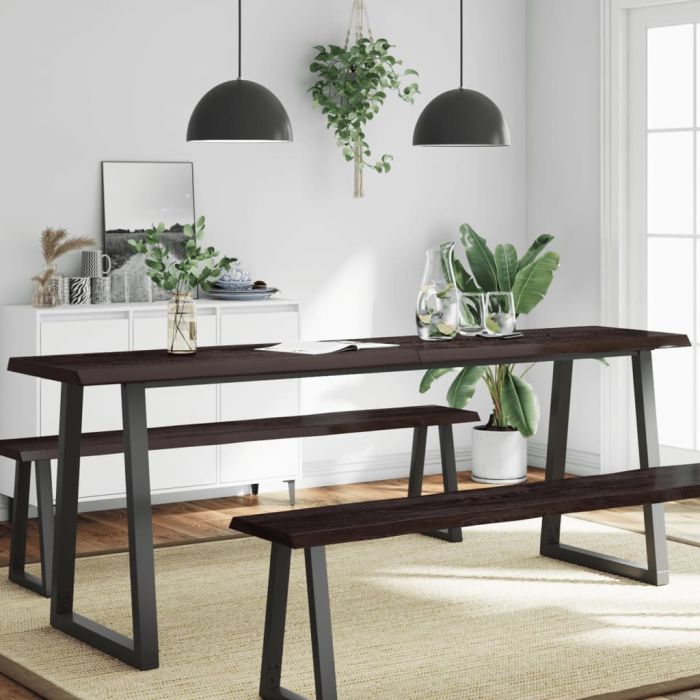 Table Top Dark Grey 200x60x6 cm Treated Solid Wood Oak Live Edge
