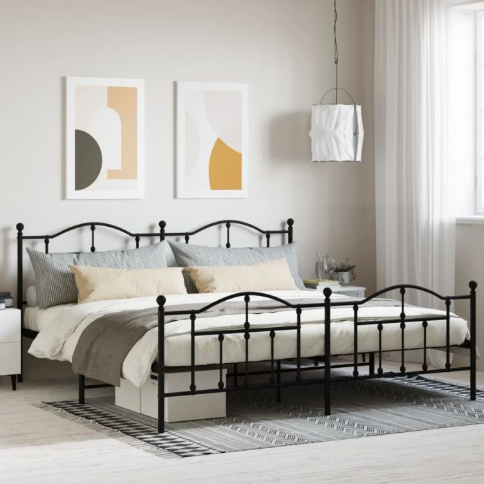 Metal Bed Frame with Headboard and Footboard Black 200x200 cm
