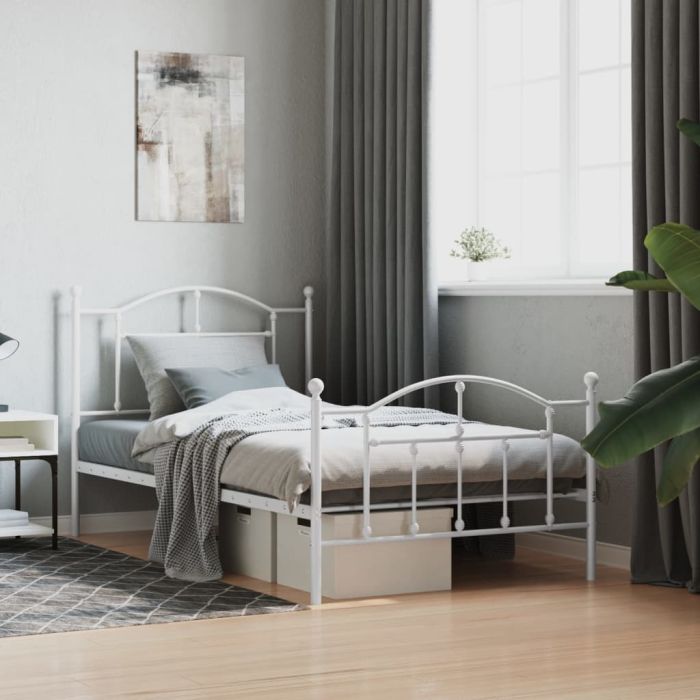 Metal Bed Frame with Headboard and Footboard White 100x190 cm