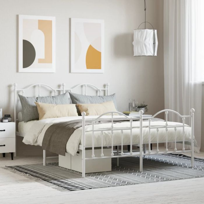Metal Bed Frame with Headboard and Footboard White 140x190 cm