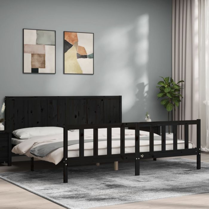 Bed Frame with Headboard Black 200x200 cm Solid Wood