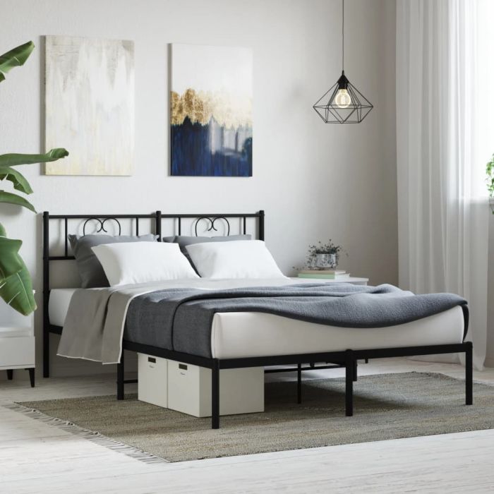 Metal Bed Frame with Headboard Black 120x200 cm