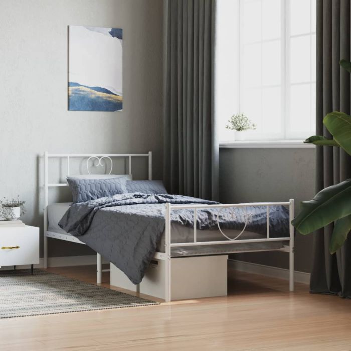 Metal Bed Frame with Headboard and Footboard White 80x200 cm