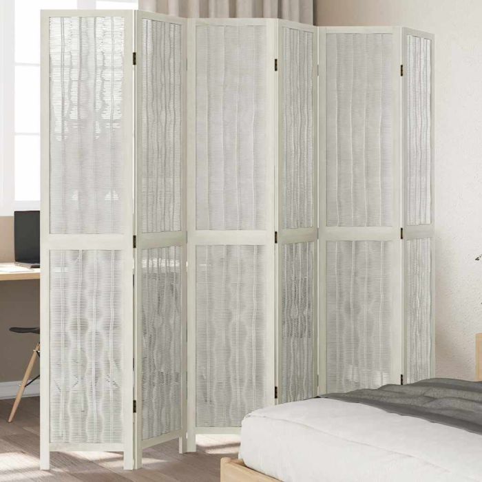 Room Divider 6 Panels White Solid Wood Paulownia - vid-358683