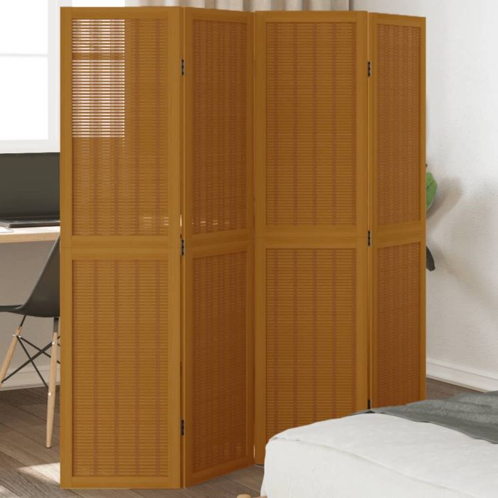Room Divider 4 Panels Brown Solid Wood Paulownia - vid-358817