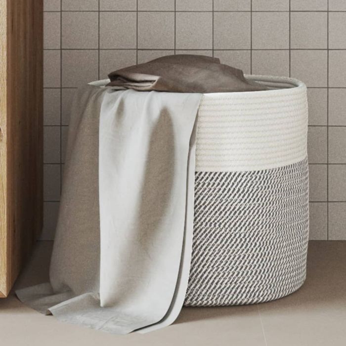 Storage Basket Grey and White 40x35cm Cotton