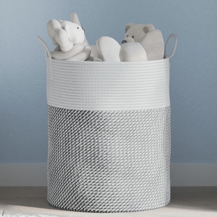 Storage Basket Grey and White 38x46cm Cotton