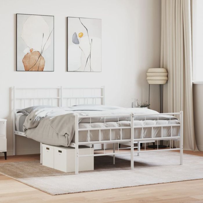 Metal Bed Frame with Headboard and Footboard White 140x190 cm