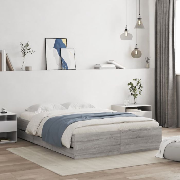 Bed Frame with Drawers Grey Sonoma 120x190 cm Small Double Engineered Wood