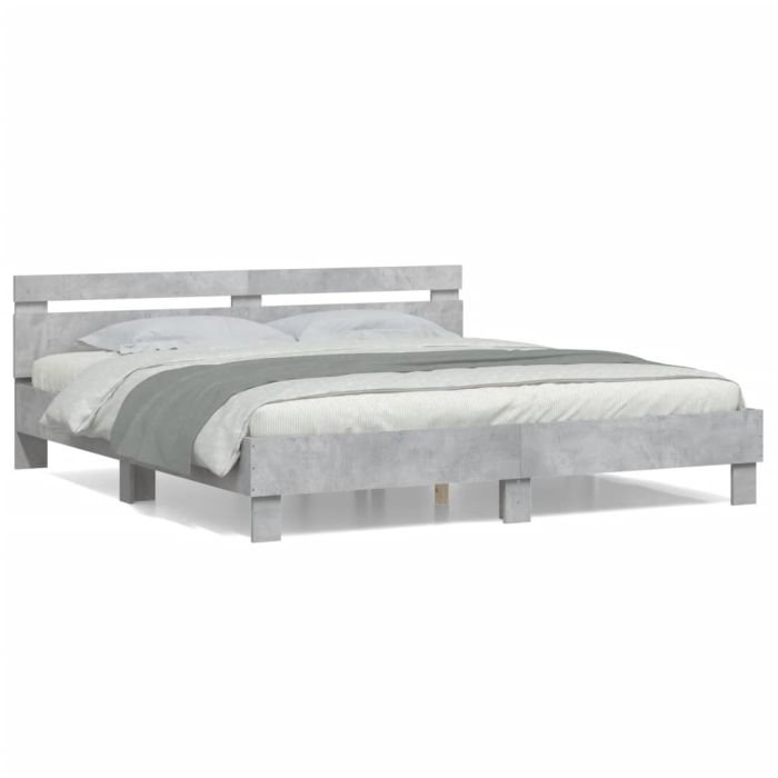 Bed Frame with Headboard Concrete Grey 180x200 cm Super King Size Engineered Wood