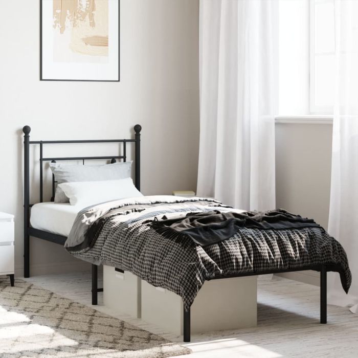 Metal Bed Frame with Headboard Black 80x200 cm