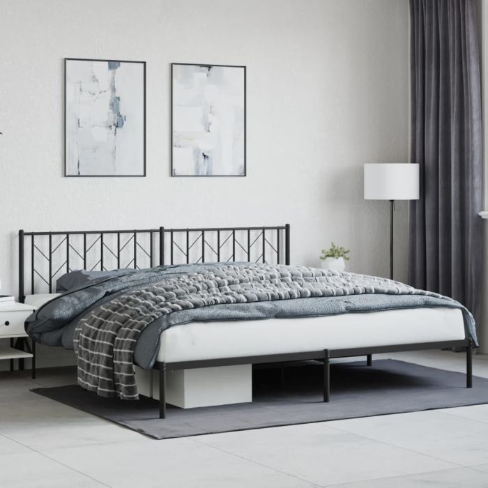 Metal Bed Frame with Headboard Black 200x200 cm