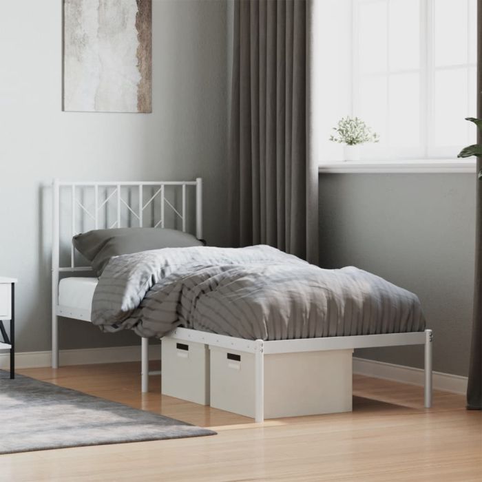 Metal Bed Frame with Headboard White 75x190 cm Small Single