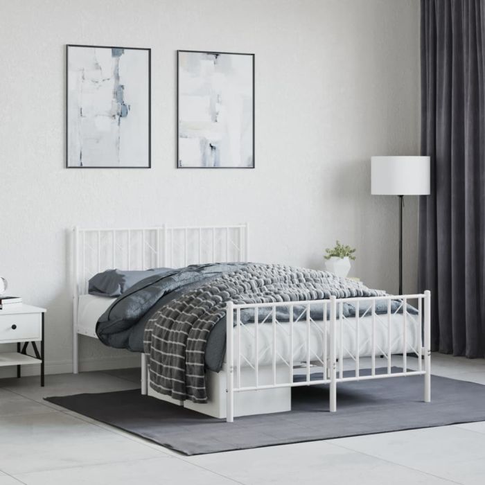 Metal Bed Frame with Headboard and FootboardÂ White 120x190 cm Small Double