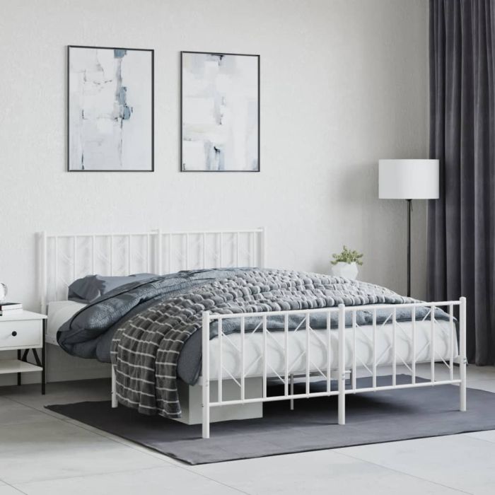 Metal Bed Frame with Headboard and FootboardÂ White 150x200 cm King Size