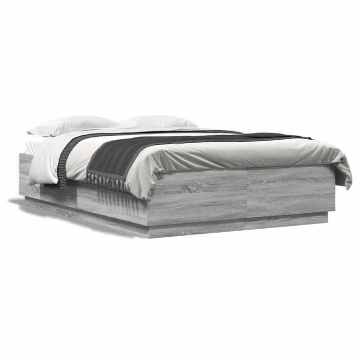 Bed Frame with LED Lights Grey Sonoma 120x200 cm Engineered Wood