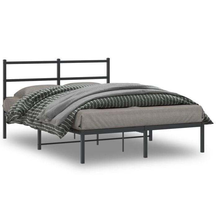 Metal Bed Frame with Headboard Black 140x200 cm
