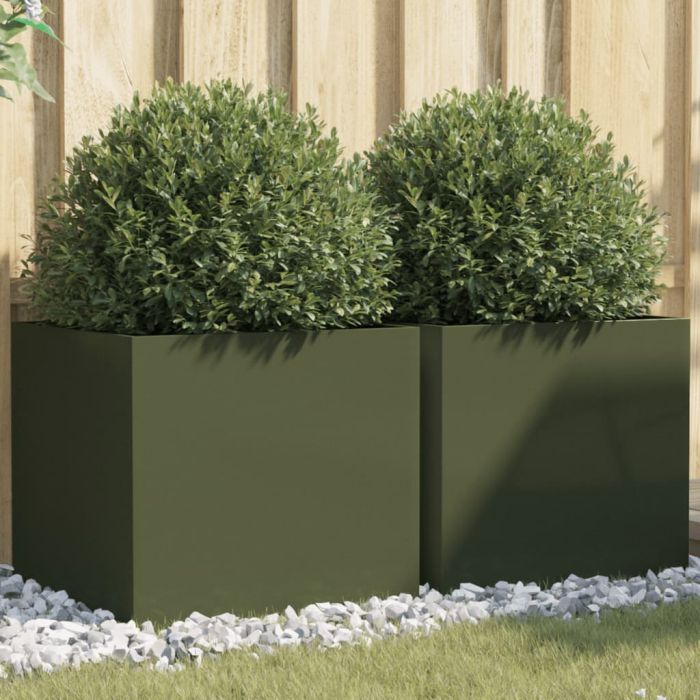 Planters 2 pcs Olive Green 49x47x46 cm Cold-rolled Steel