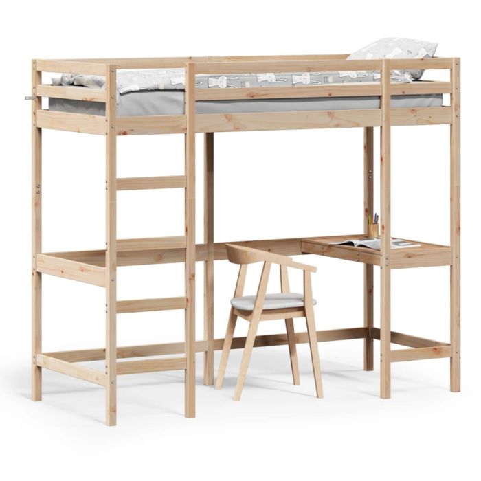 Loft Bed with Desk 75x190 cm Solid Wood Pine