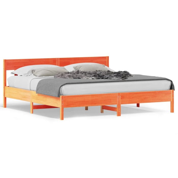Bed Frame with Headboard Wax Brown 180x200 cm Super King Solid Wood Pine