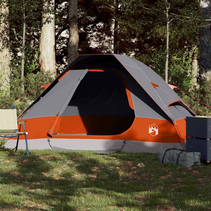 Camping Tent Dome 2-Person Grey and Orange Waterproof - vid-94775