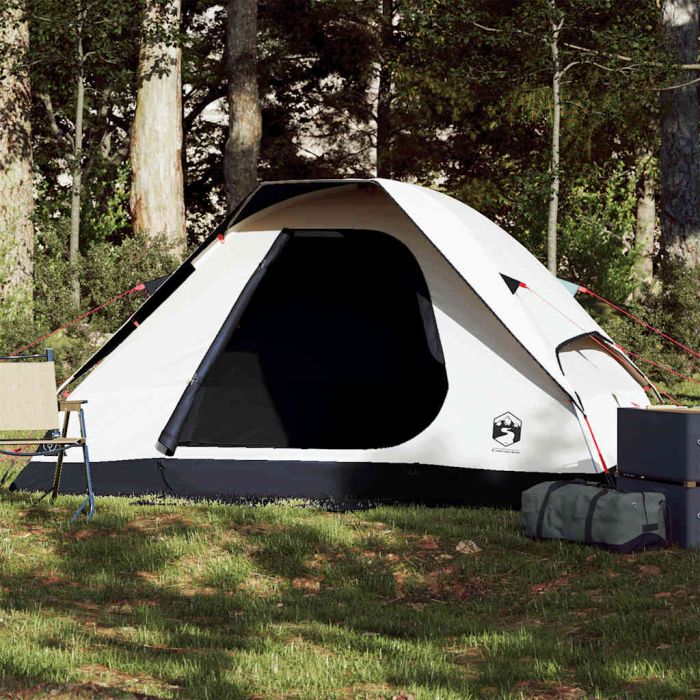 Camping Tent Dome 2-Person White Blackout Fabric Waterproof - vid-94776