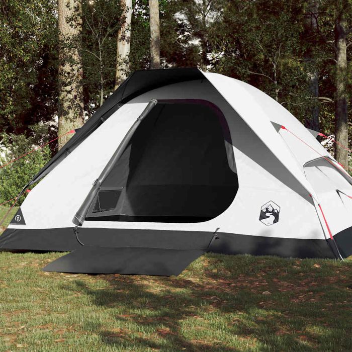 Camping Tent Dome 4-Person White Blackout Fabric Waterproof - vid-94780