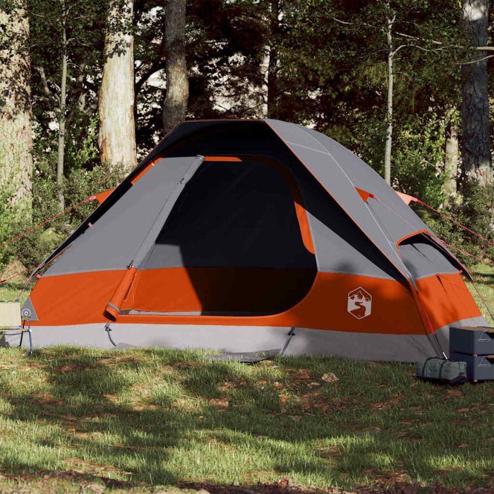 Family Tent Dome 6-Person Grey and Orange Waterproof - vid-94783