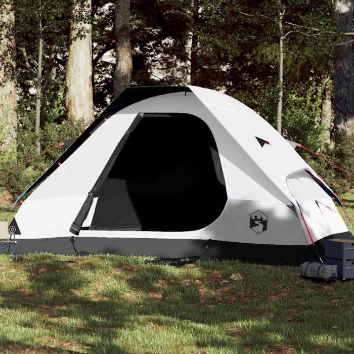 Family Tent Dome 6-Person White Blackout Fabric Waterproof - vid-94784