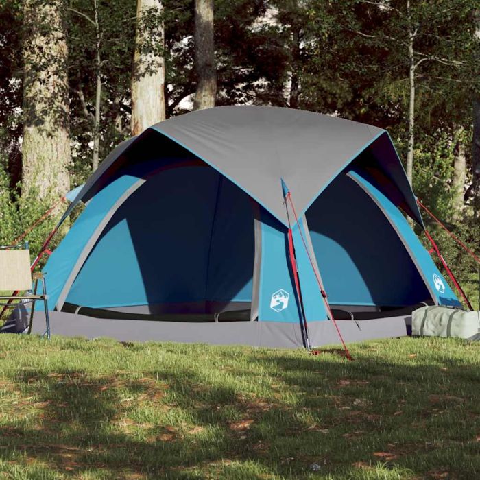 Camping Tent Cabin 4-Person Blue Waterproof - vid-4009453