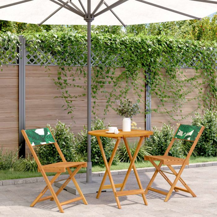 3 Piece Bistro Set Leaf Pattern Fabric and Solid Wood - vid-3281848