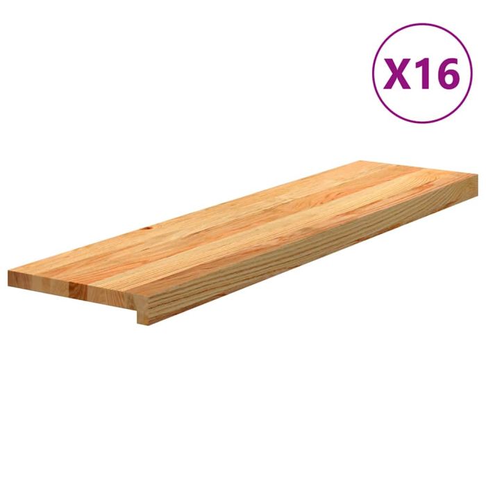 Stair Treads 16 Pieces Light Brown 100x30x2 cm Solid Wood Oak