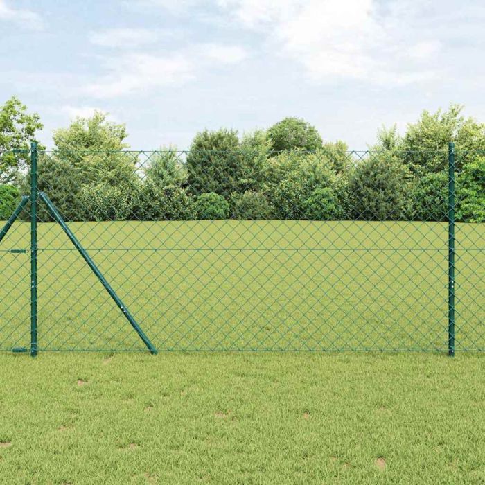 Chain Link Fence with 7 Posts 1.5x10 m Galvanised Steel Green