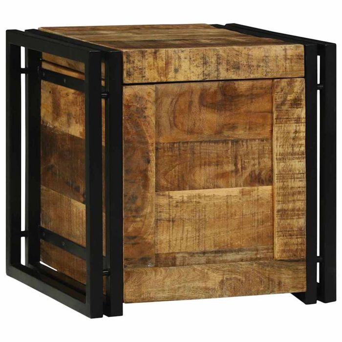 Storage Box - 40 x 40 x 40 cm, Solid Rough Wood Mango
