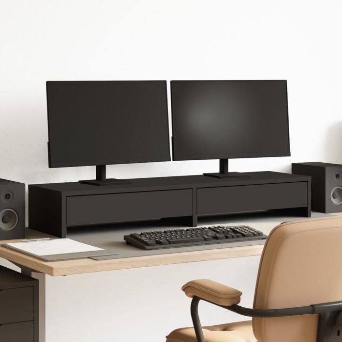 Monitor Stand with Drawers Black 100x27x15 cm Engineered Wood