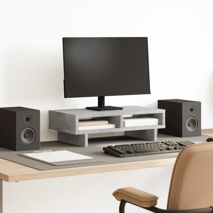 Monitor Stand Concrete Grey 50x27x15 cm Engineered Wood - vid-854745