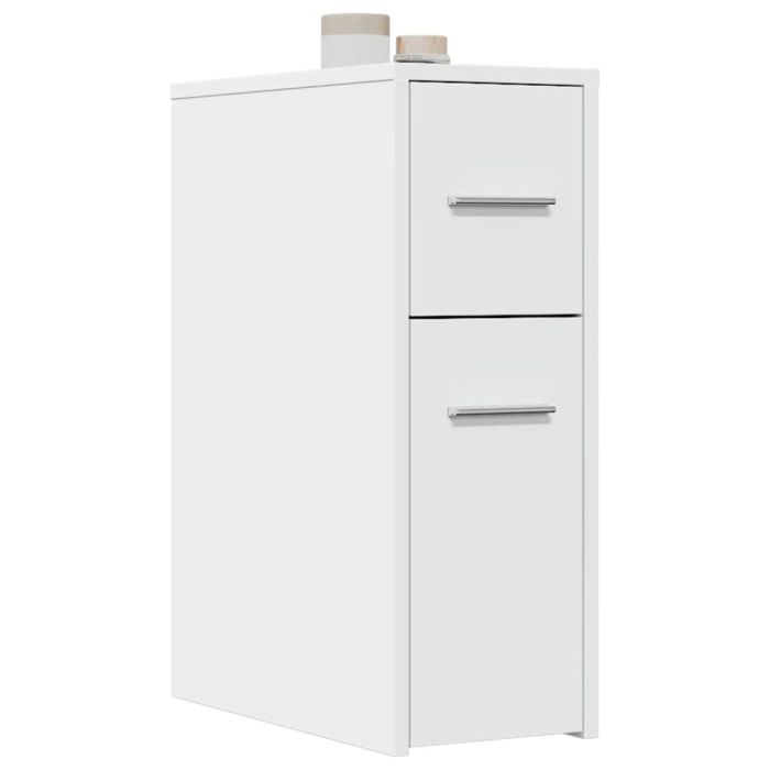 Narrow Bathroom Cupboard with Wheels White Engineered Wood - vid-855277