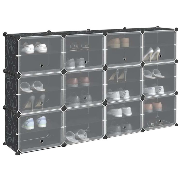 SIMU Extra Large Storage Cube Organiser with 12 Cubes and Doors Black PP
