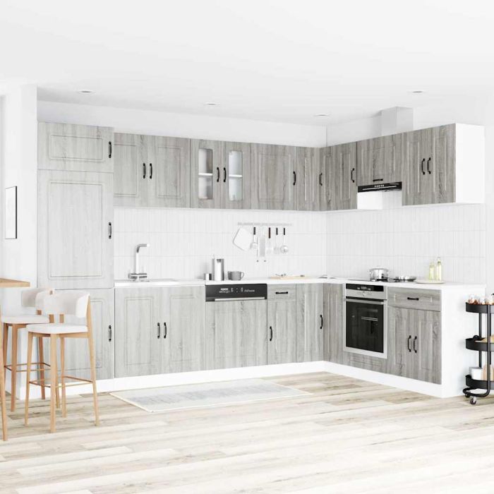 Kitchen Cabinet "Kalmar" with Double Basins Grey Sonoma Engineered wood