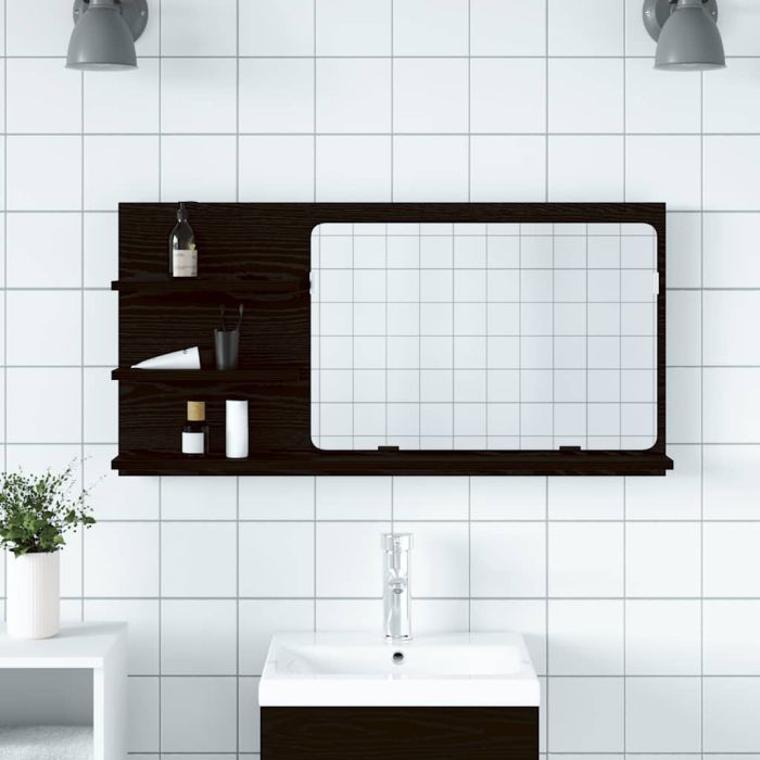Bathroom Mirror Cabinet Black Oak 90x11x45 cm Engineered Wood