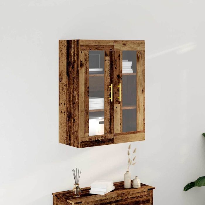 Wall-Mounted Cabinet with Glass Doors Old Wood 69,5x34x90 cm