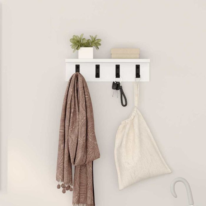 Wall-Mounted Coat Rack with Shelf White 40 x 10.5 x 10.5 cm