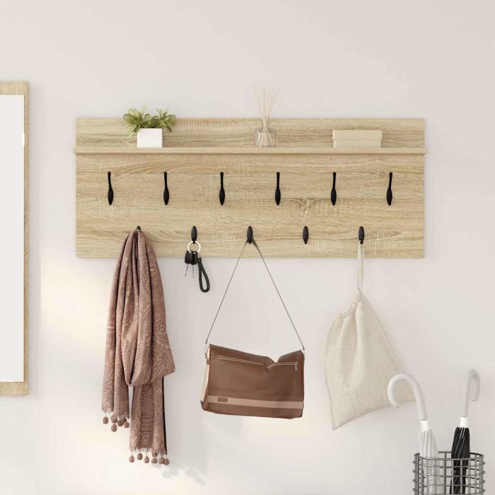 Wall-Mounted Coat Rack with Shelf Sonoma oak Engineered wood