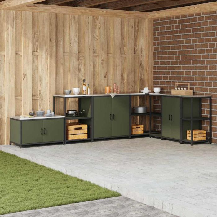 Kitchen Storage Shelf with Shelf with Storage Olive green Steel